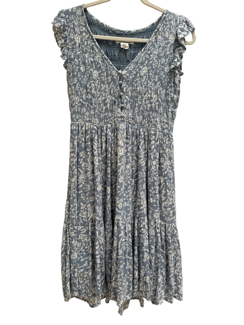 Lucky Brand Blue Floral Flutter Sleeve Smocked Midi Dress Size XS Cottagecore